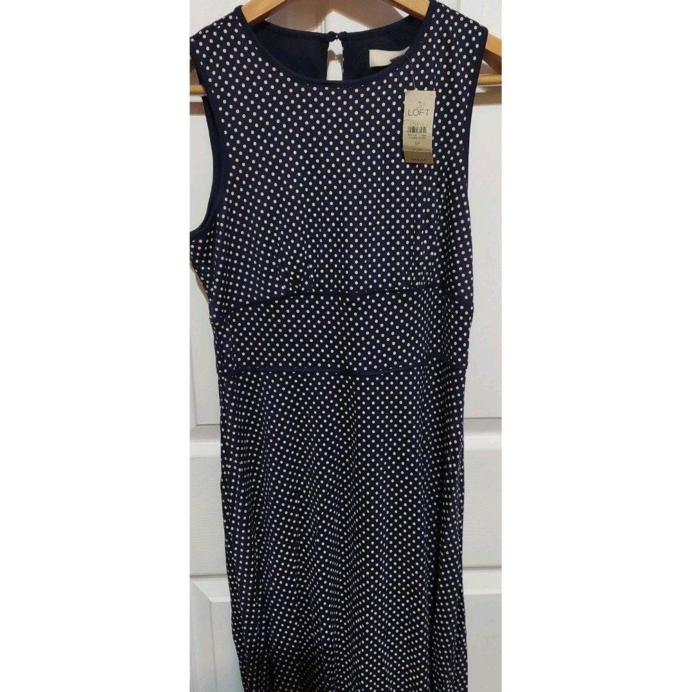 Ann Taylor Loft Petite Polka-dot Mini Dress‎ Small Blue White Sleveless Y2K NWT